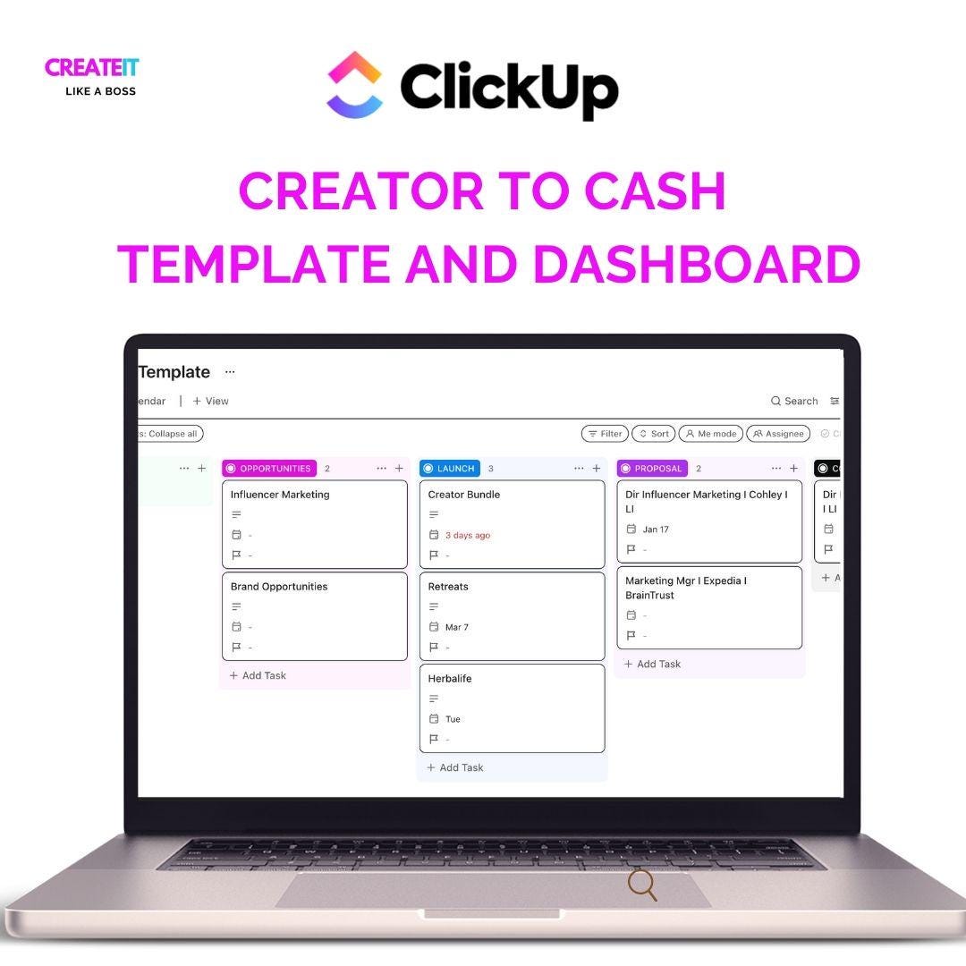 Creator to Cash and Dashboard ClickUp Templates