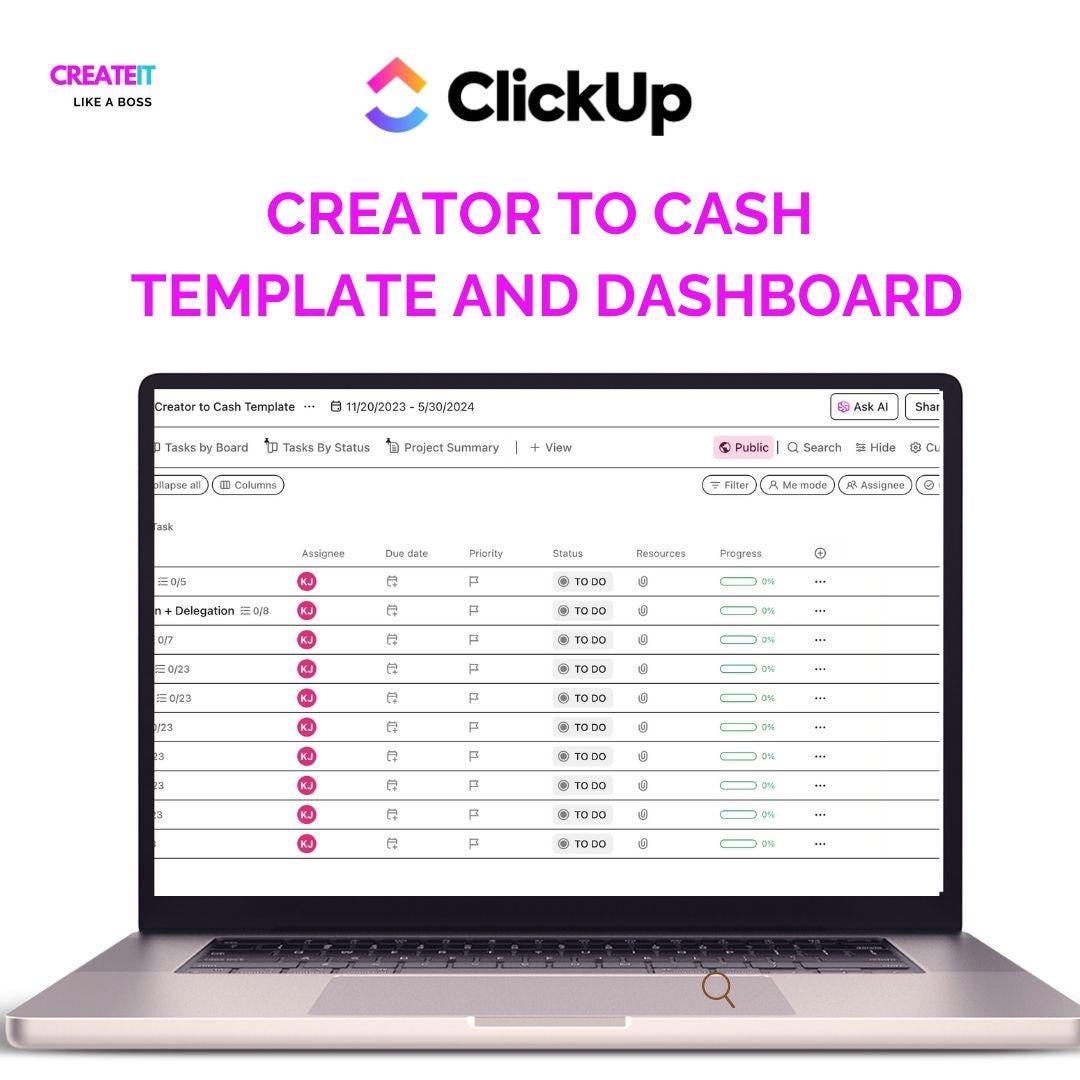 Creator to Cash and Dashboard ClickUp Templates