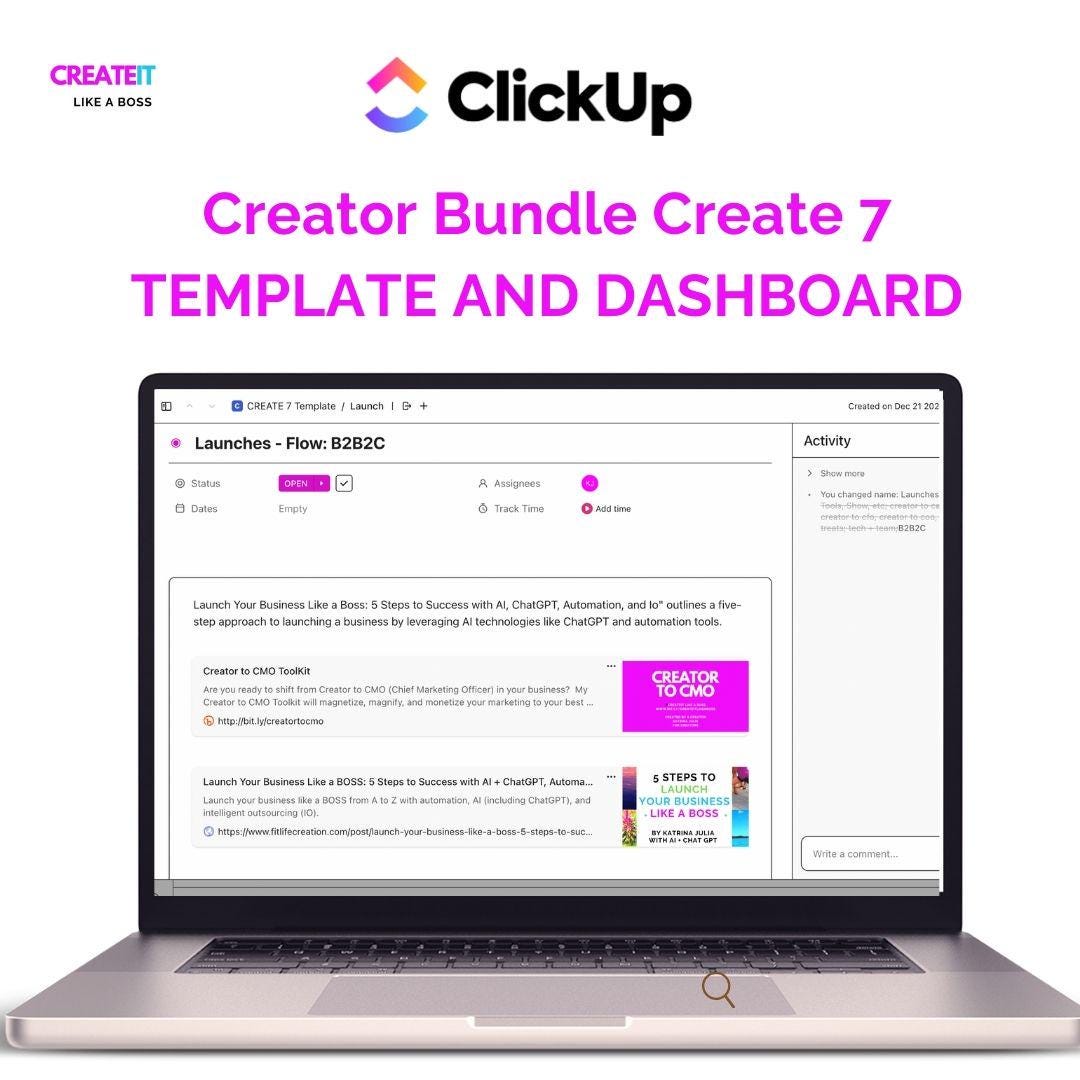 Creator Bundle with Create 7 ClickUp Template and Dashboard