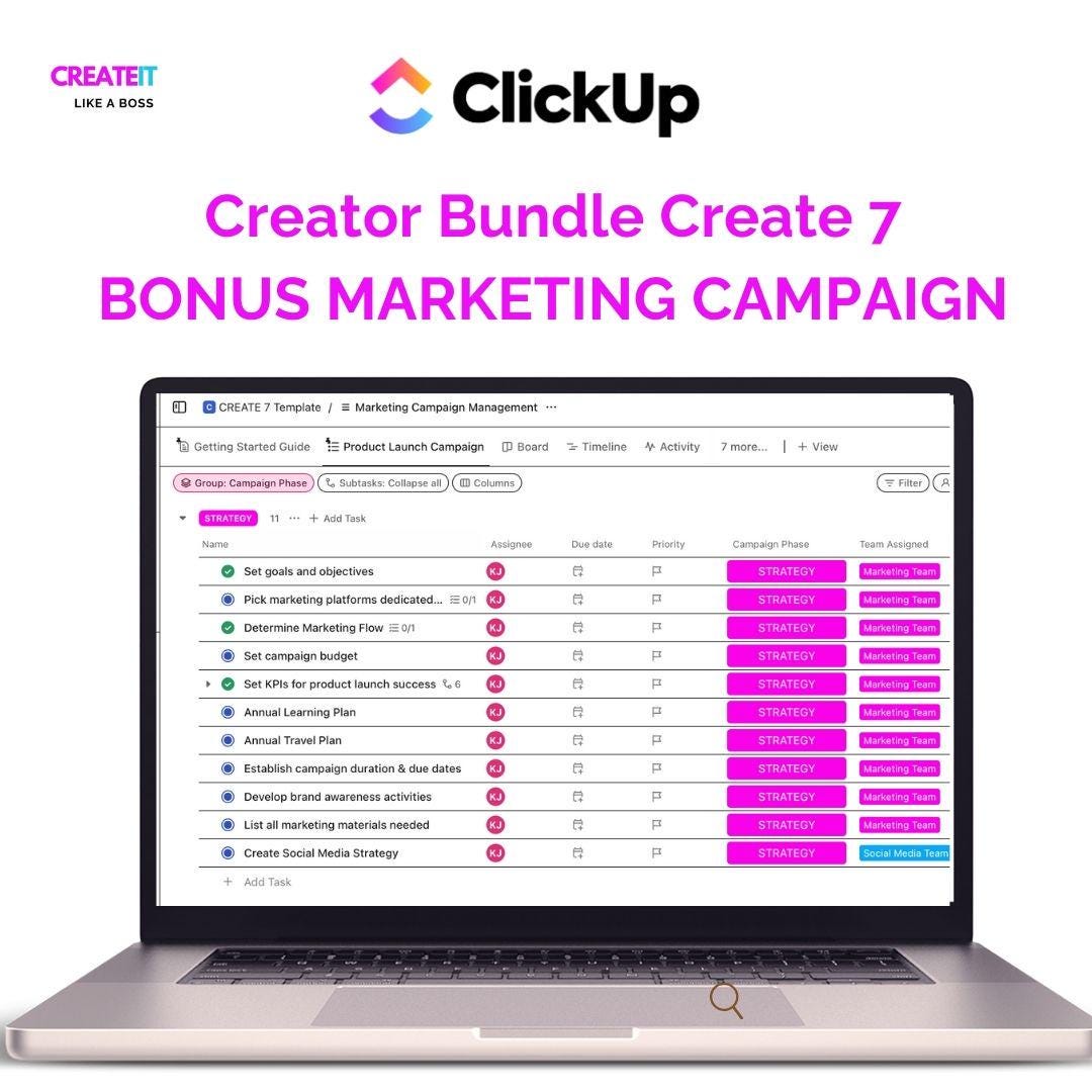 Creator Bundle with Create 7 ClickUp Template and Dashboard